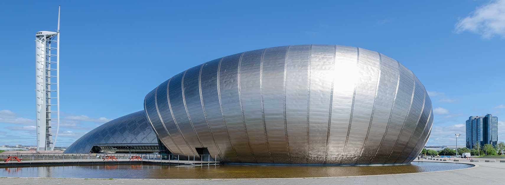 Glasgow Tower at the Glasgow Science Centre and the IMAX cinema building