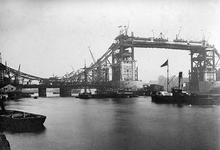Tower Bridge construction works, September 1892