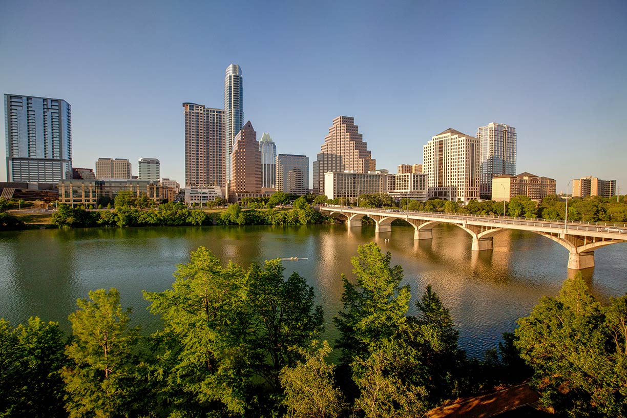 Austin's riverfront seen from Auditorium Shores