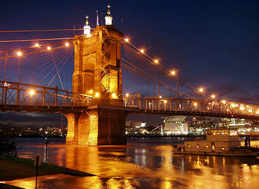 John A. Roebling Suspension Bridge over Ohio River, Cincinnati, Ohio