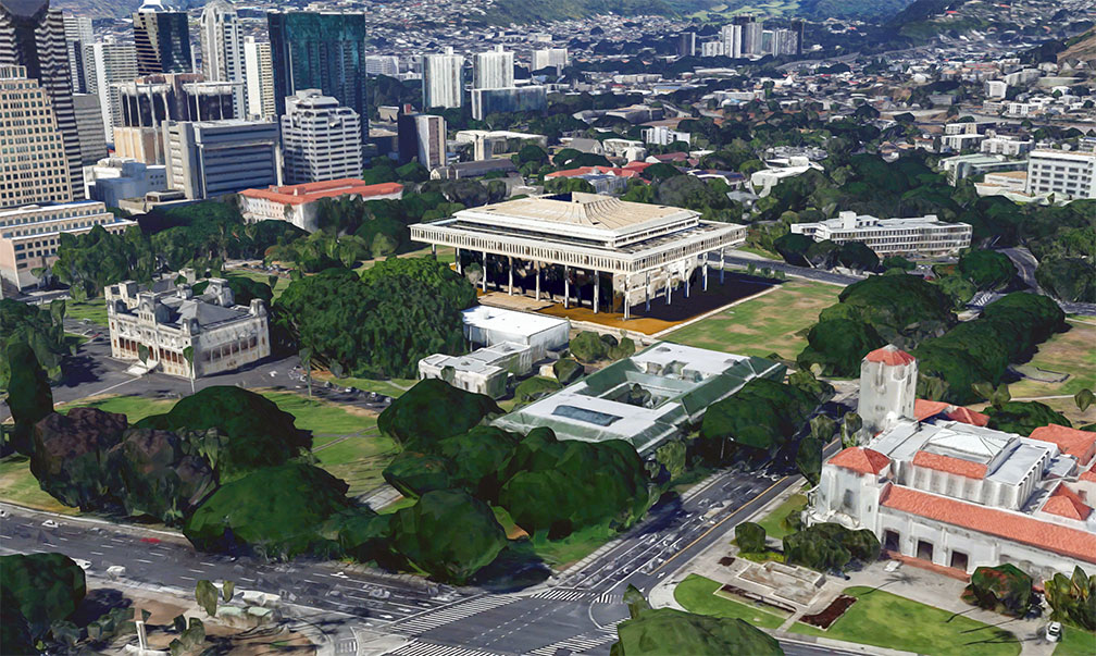 View of Hawaii State Capitol in Honolulu, Hawaii