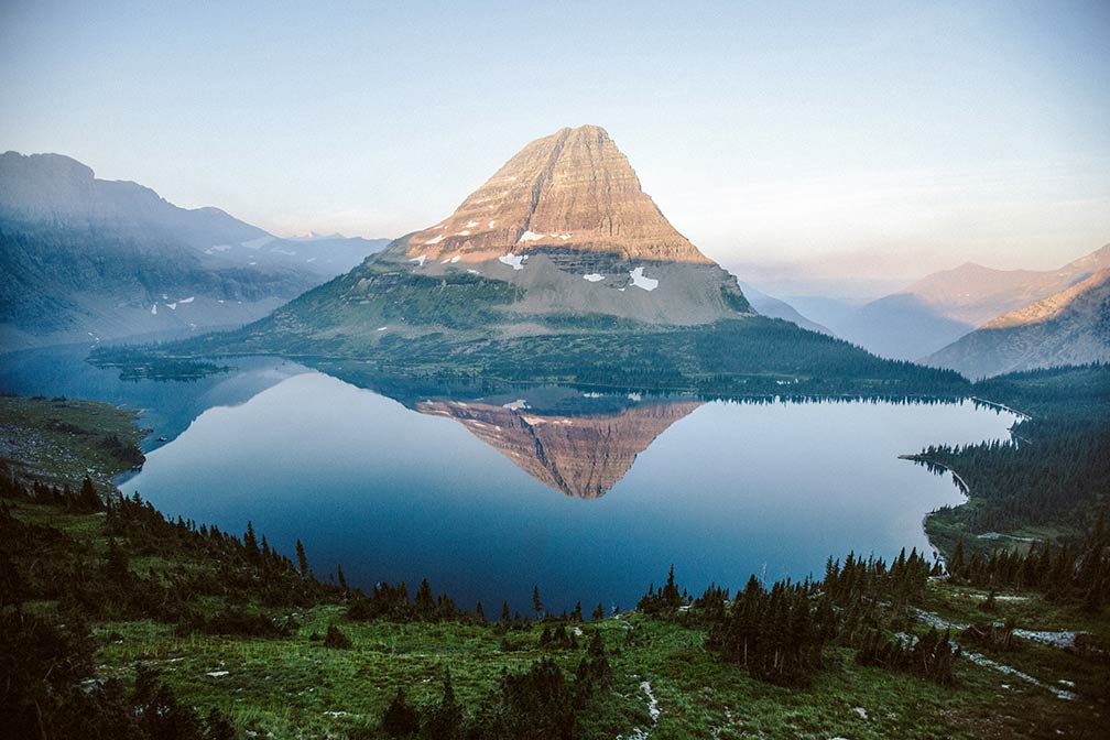 Hidden Lake with Bearhat Mountain in Glacier National Park within Lewis Range, Montana