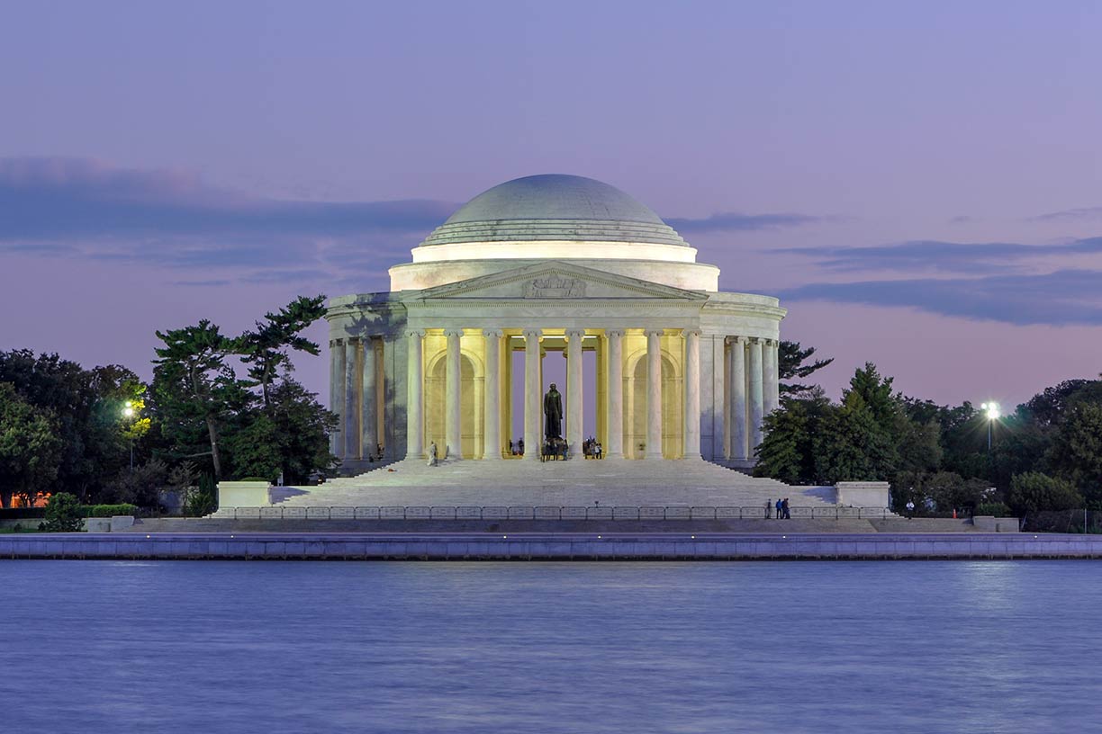 Jefferson Memorial at dusk in Washington, D.C.