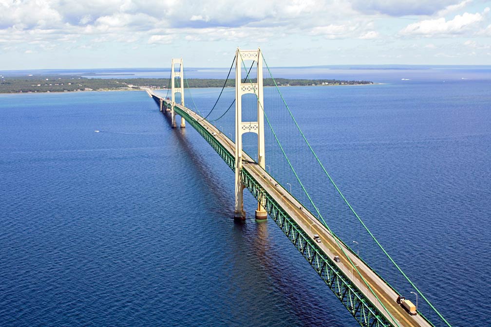 Mackinac suspension bridge connecting  Michigan's two peninsulas