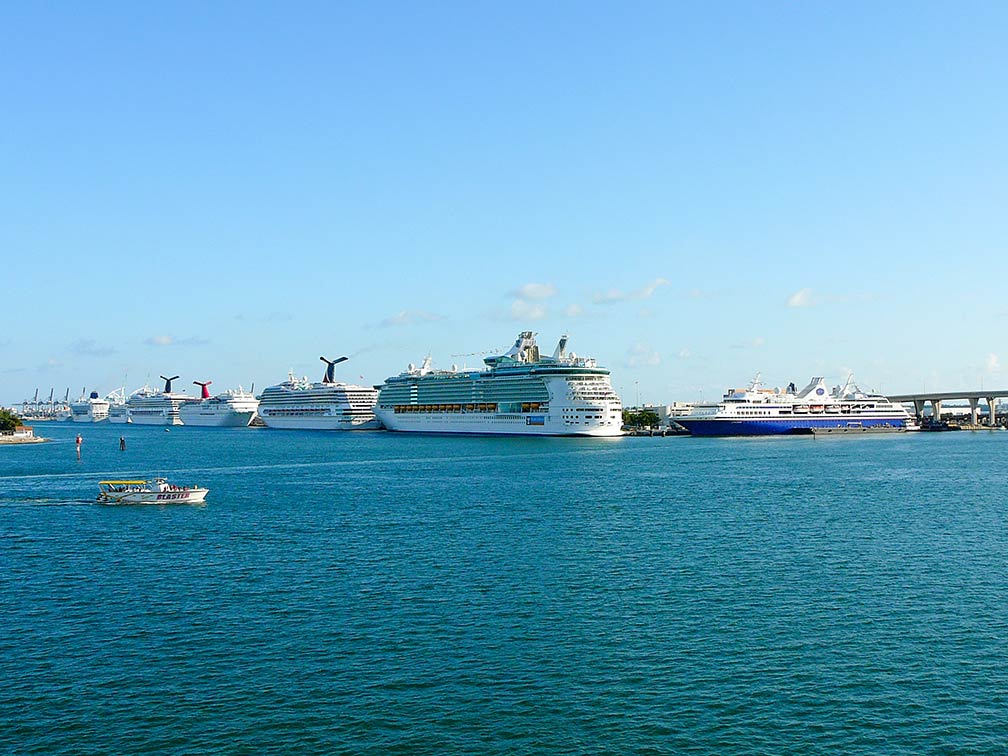 Port of Miami, located in Biscayne Bay, Miami Florida, USA
