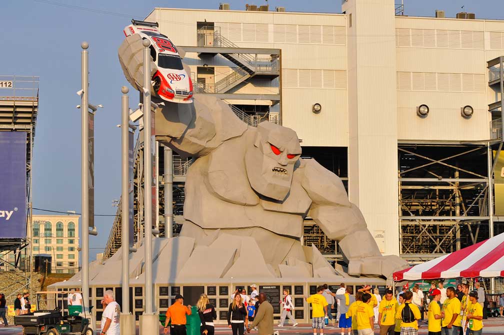 Miles the Monster, the mascot of Dover International Speedway