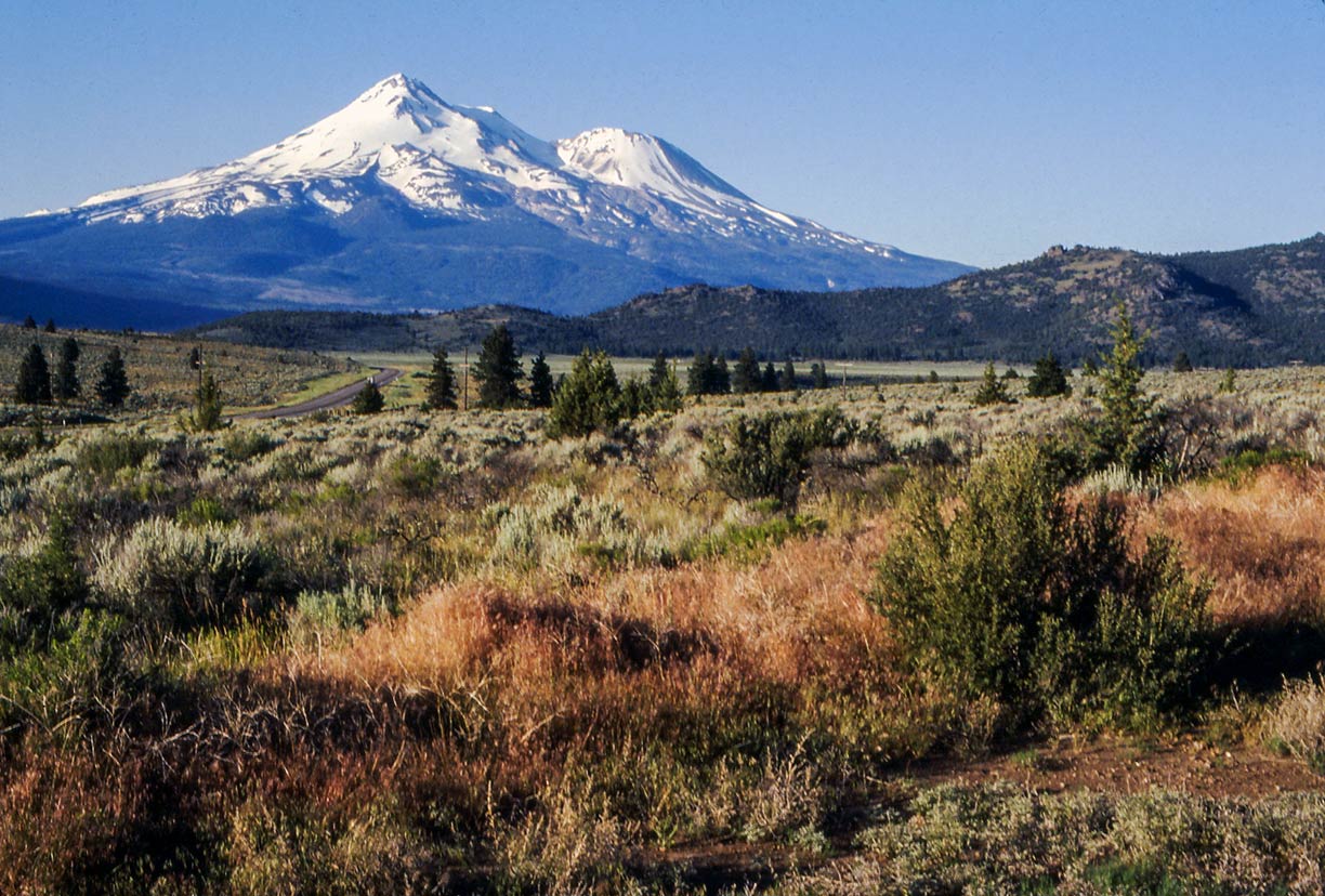 Mount Shasta in in the Cascade Range of California