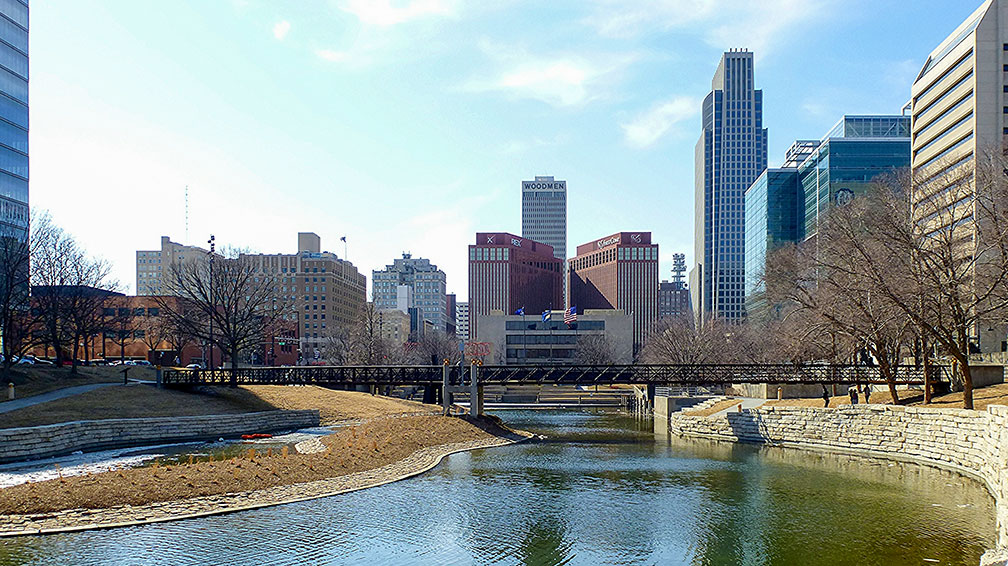 View of the Omaha skyline from Gene Leahy Mall, Nebraska