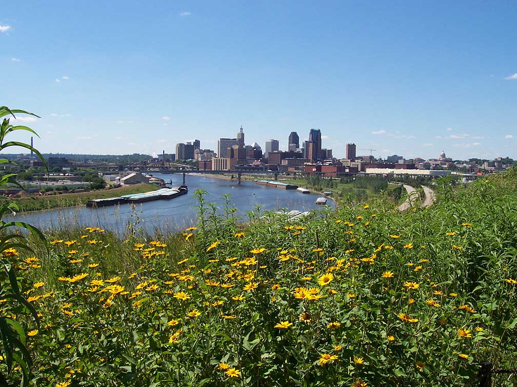 Downtown Saint Paul at the  Mississippi River, Minnesota, USA