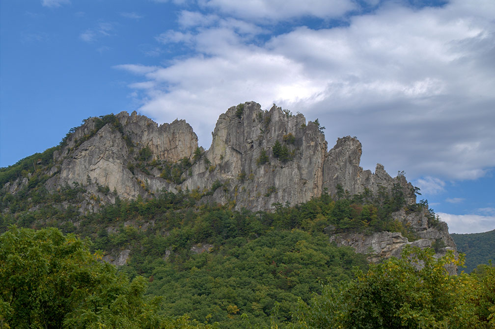 View of Seneca Rocks in Monongahela National Forest in eastern  West Virginia
