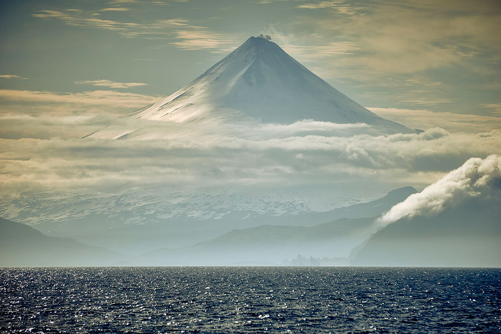 Shishaldin volcano on Unimak Island in the Aleutian Islands of Alaska