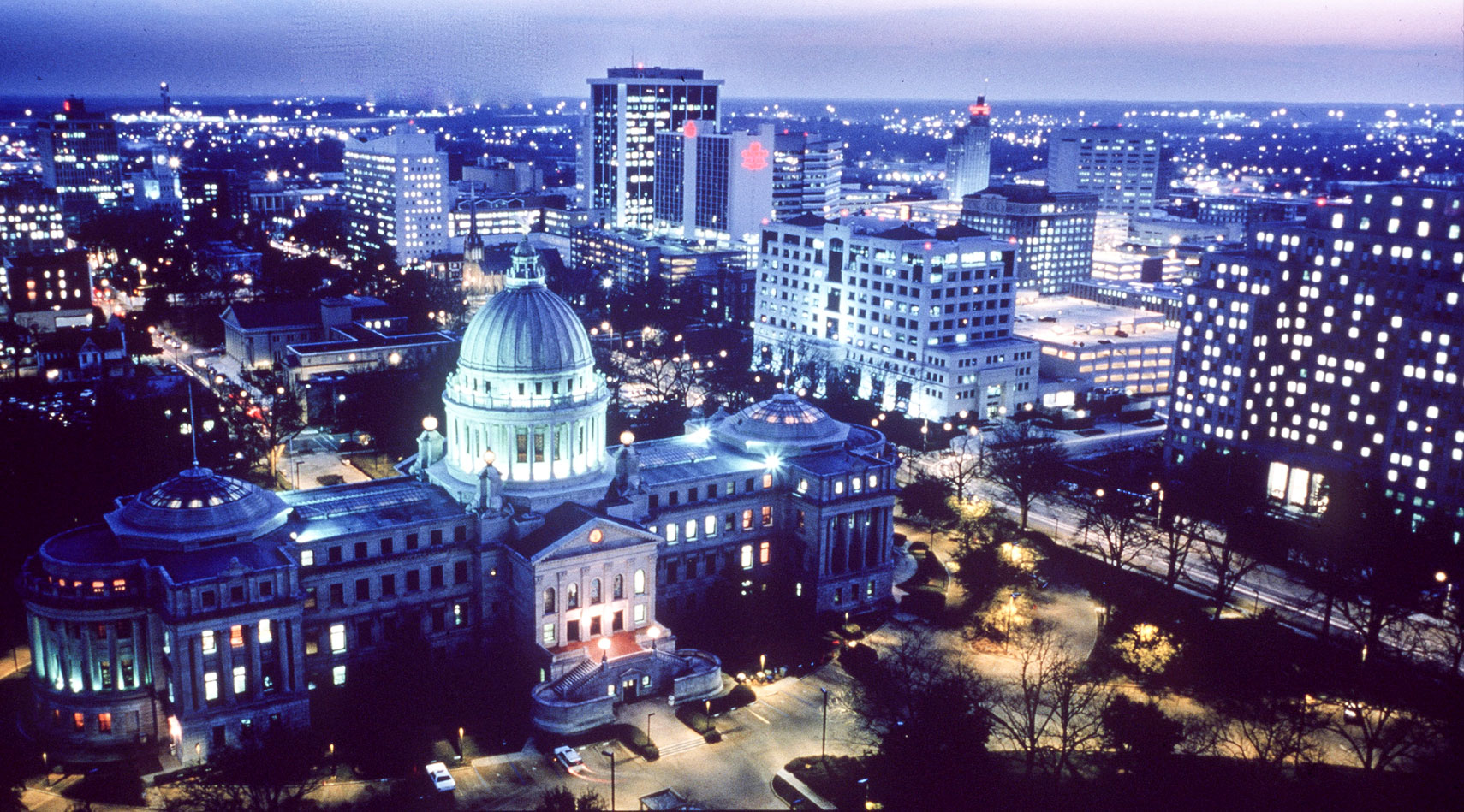 Jackson Skyline with "New" Mississippi State Capitol at night