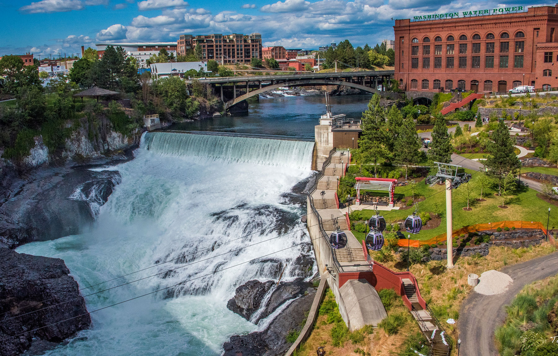 The lower falls of the Spokane River in the city of Spokane
