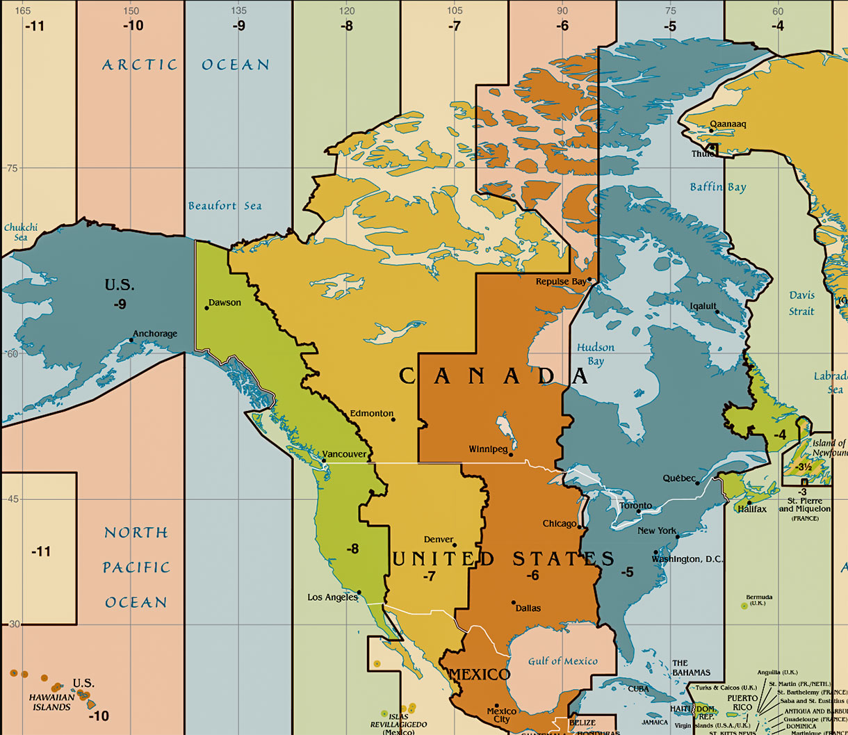 Time Zone Map North America