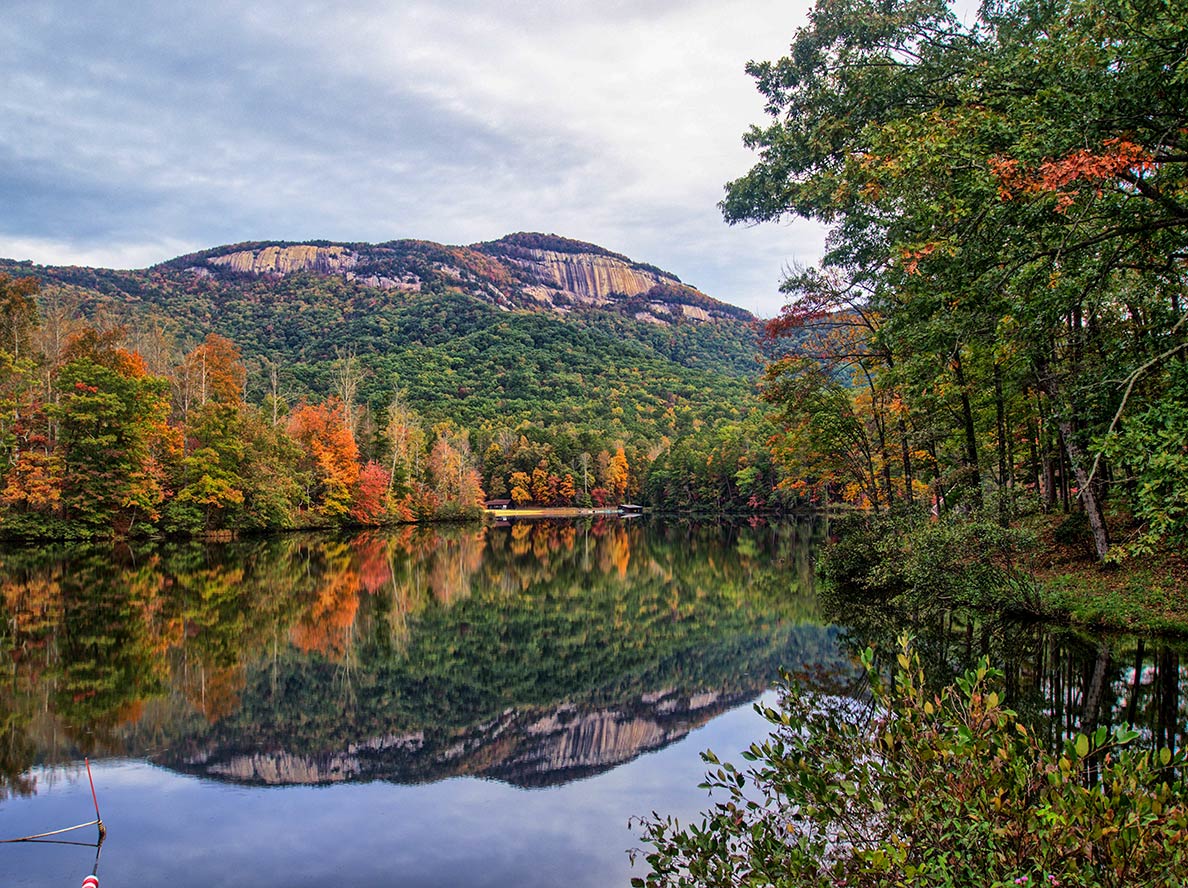 View of Table Rock and Pinnacle Lake at Table Rock State Park in Pickens County.
