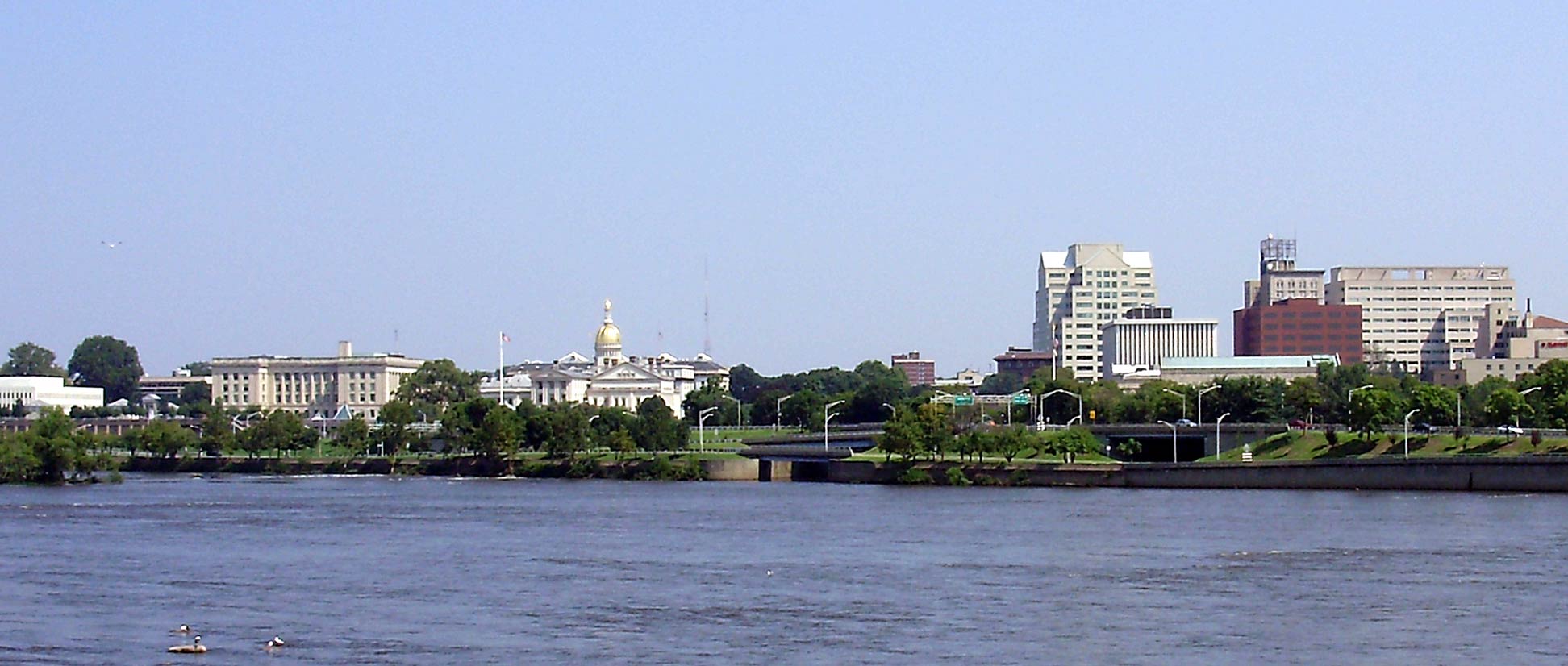 View of downtown Trenton, New Jersey and the mouth of the Assunpink Creek from across the Delaware River