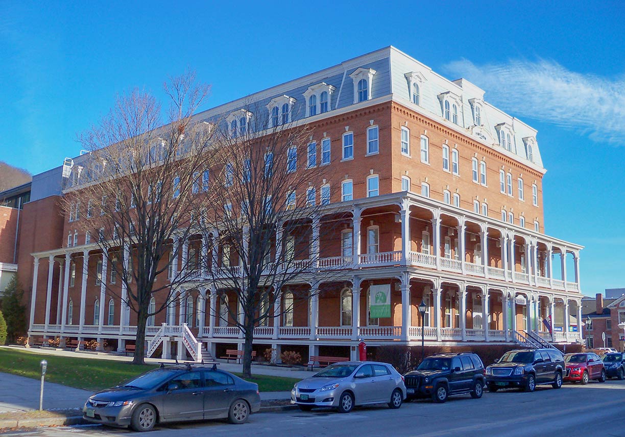 Main Street in Montpelier, Thomas Silloway's Unitarian Universalaist Church in center