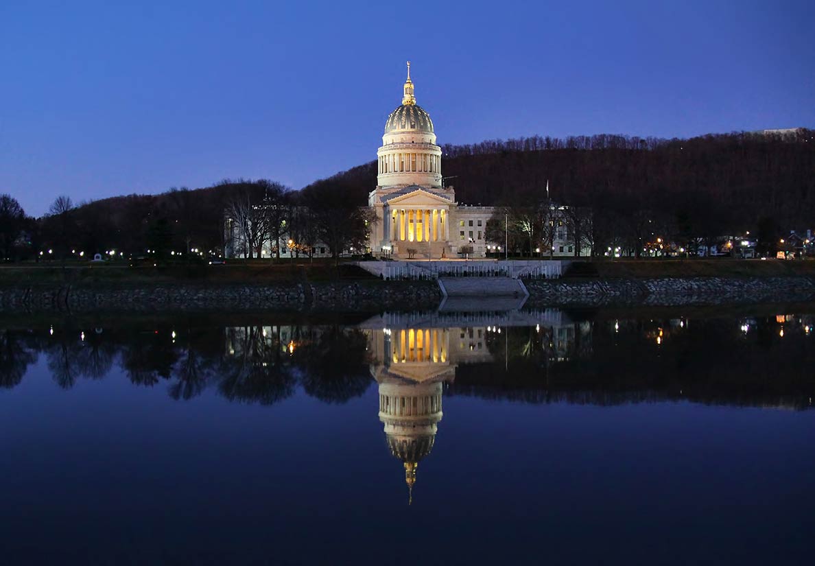 West Virginia Capitol at Night, in Charleston, West Virginia