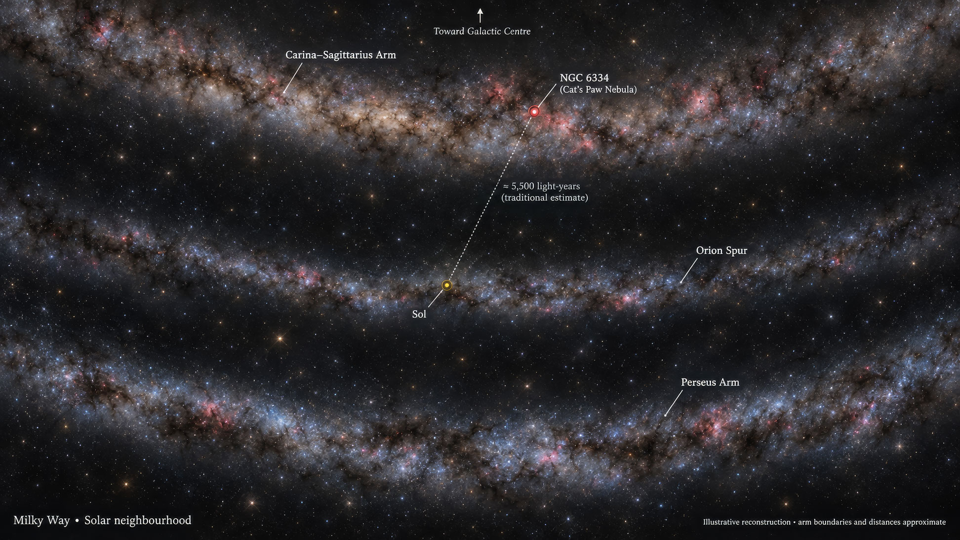 Milky Way galaxy Milky Way map, Carina–Sagittarius Arm, the Orion Spur, where our solar system resides, and neighboring Perseus Arm