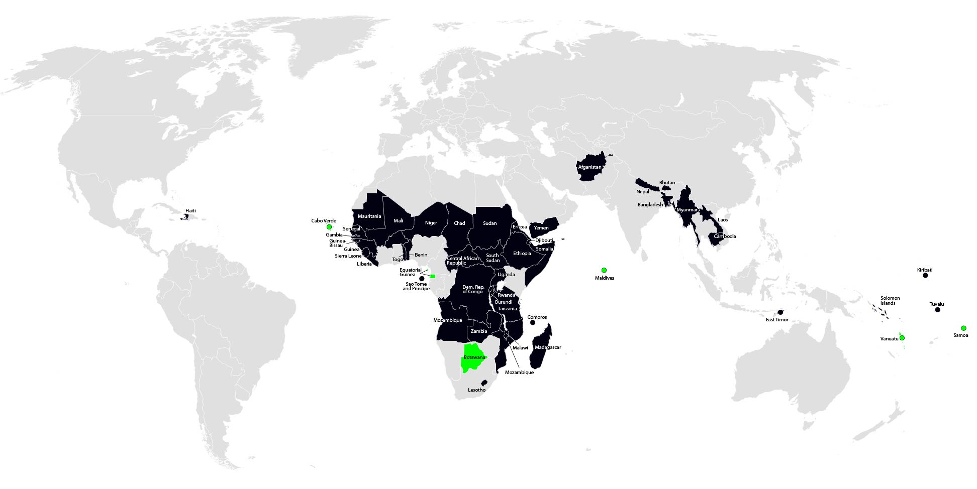 Map of the Least Developed Countries in 2020
