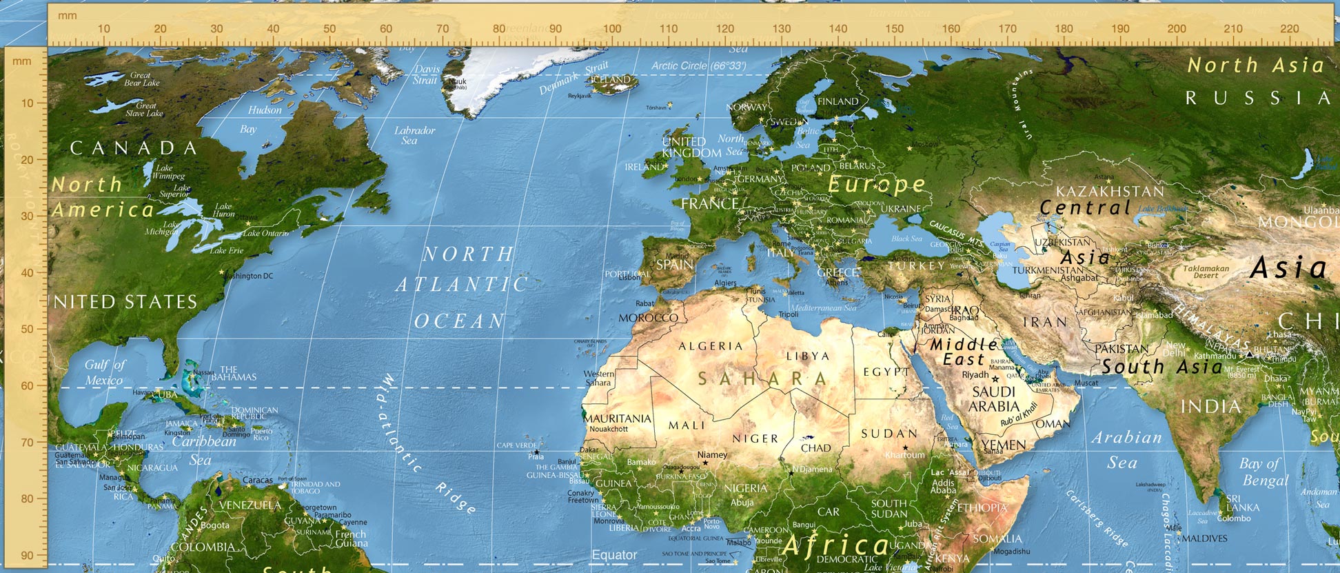 World Map With Georgia, Romania, Spain, Germany, Portugal, Russia