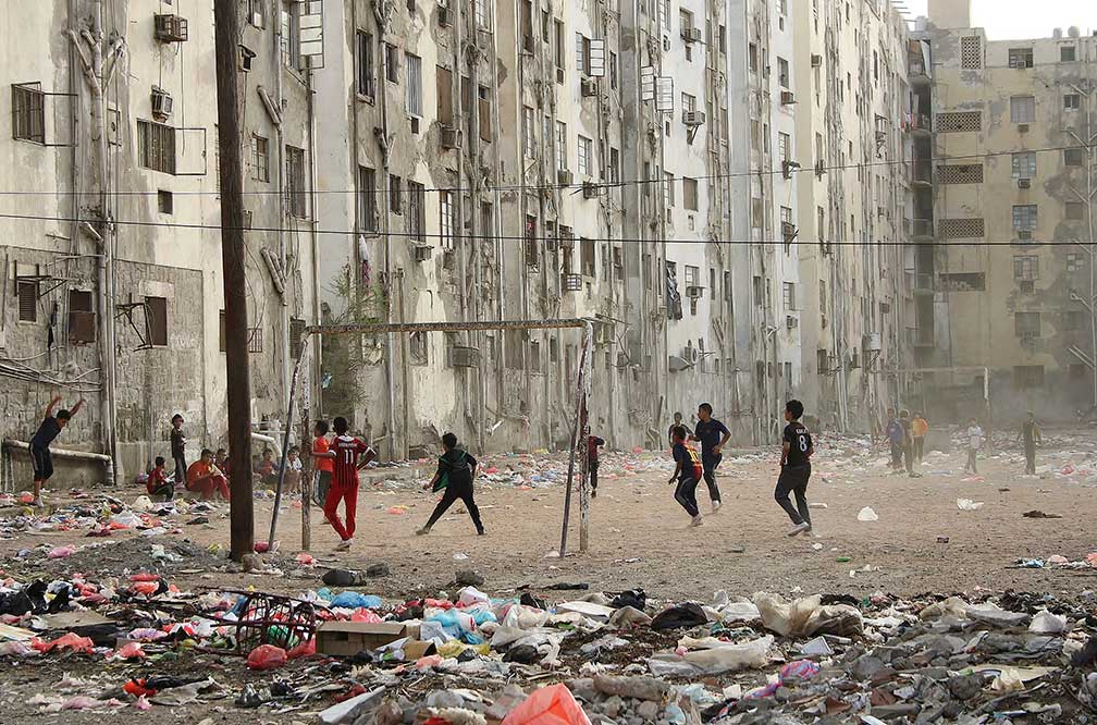 Kids playing football in Aden, Yemen