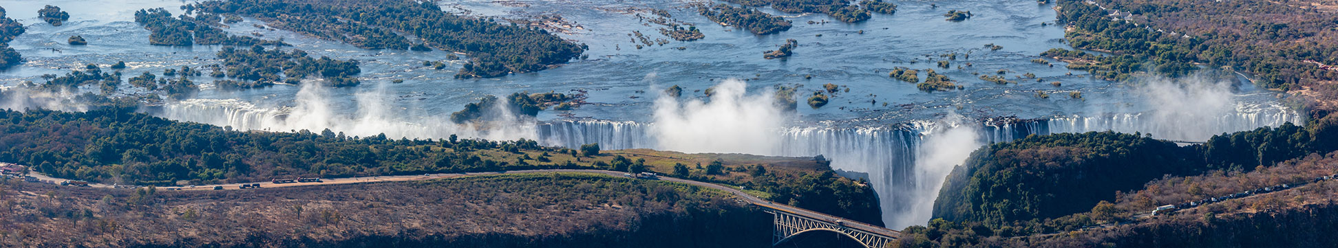 Aerial view of Victoria Falls between Zambia and Zimbabwe