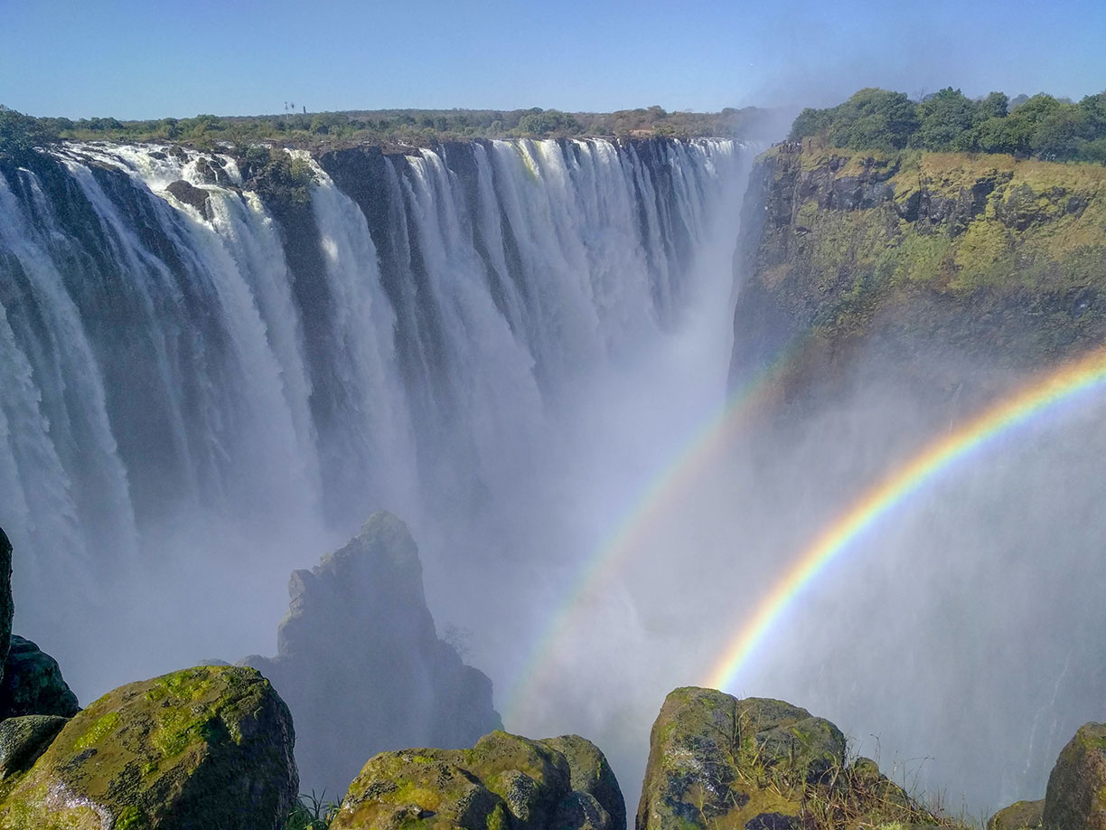 Zambezi River at Victoria Falls with moonbow