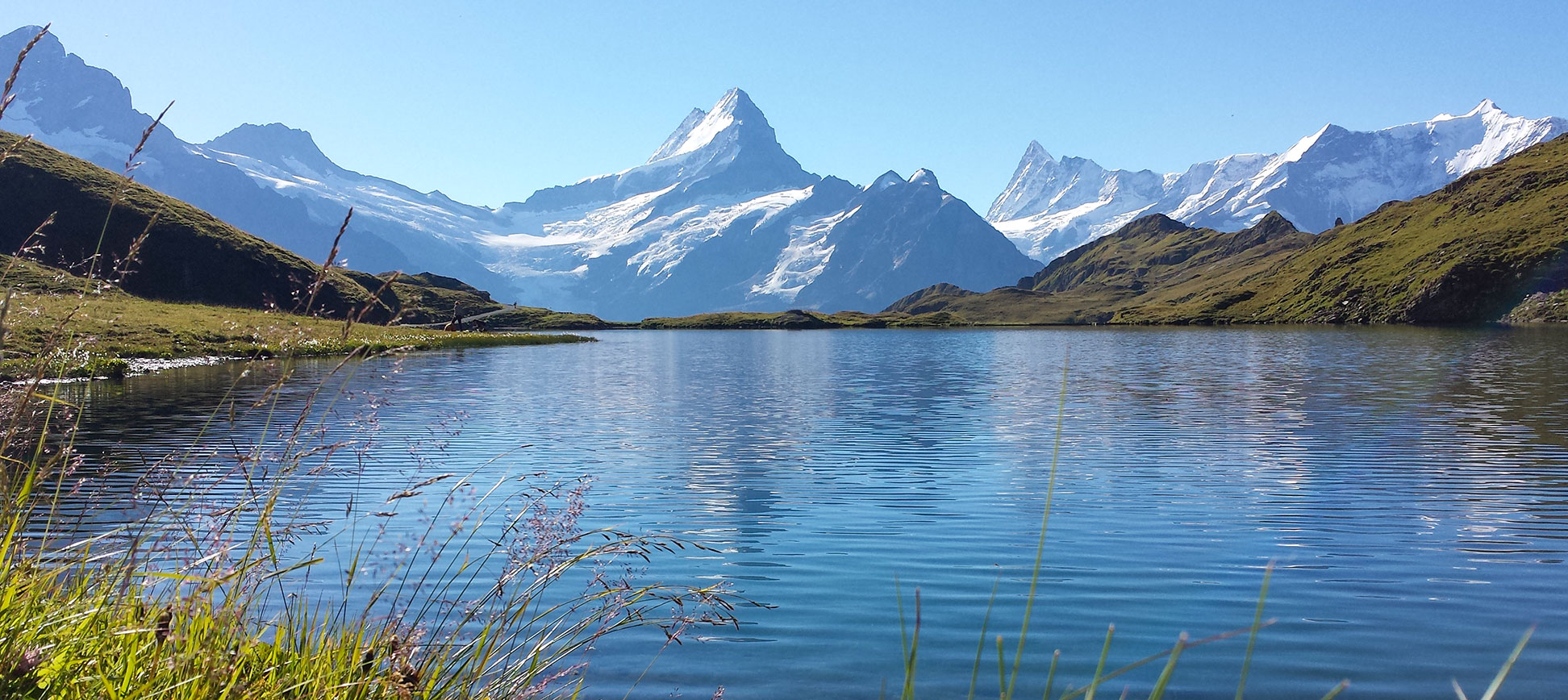 Bachalpsee and Schreckhorn, a 4,078-m tall mountain in the Bernese Alps near Grindelwald.