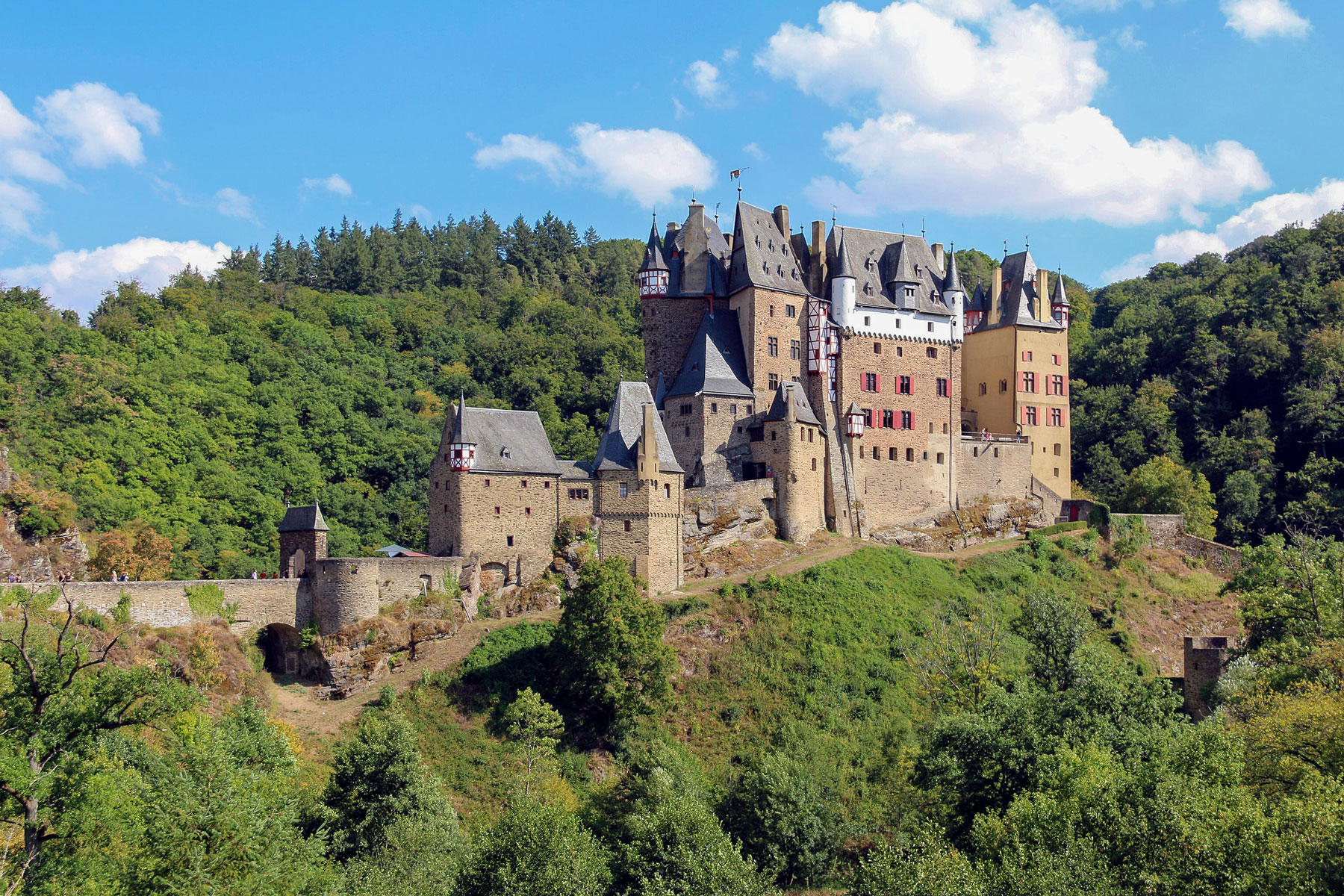 Burg Eltz (Eltz Castle), a medieval castle in the hills above the Moselle River in Germany.