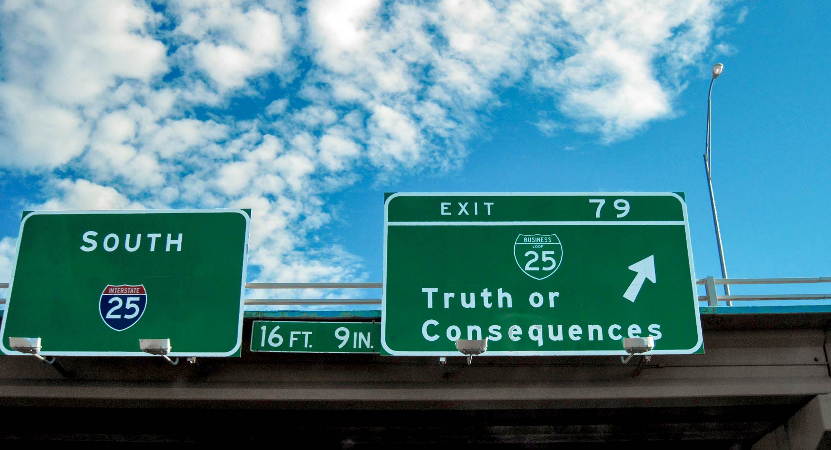 Truth or Consequences road sign