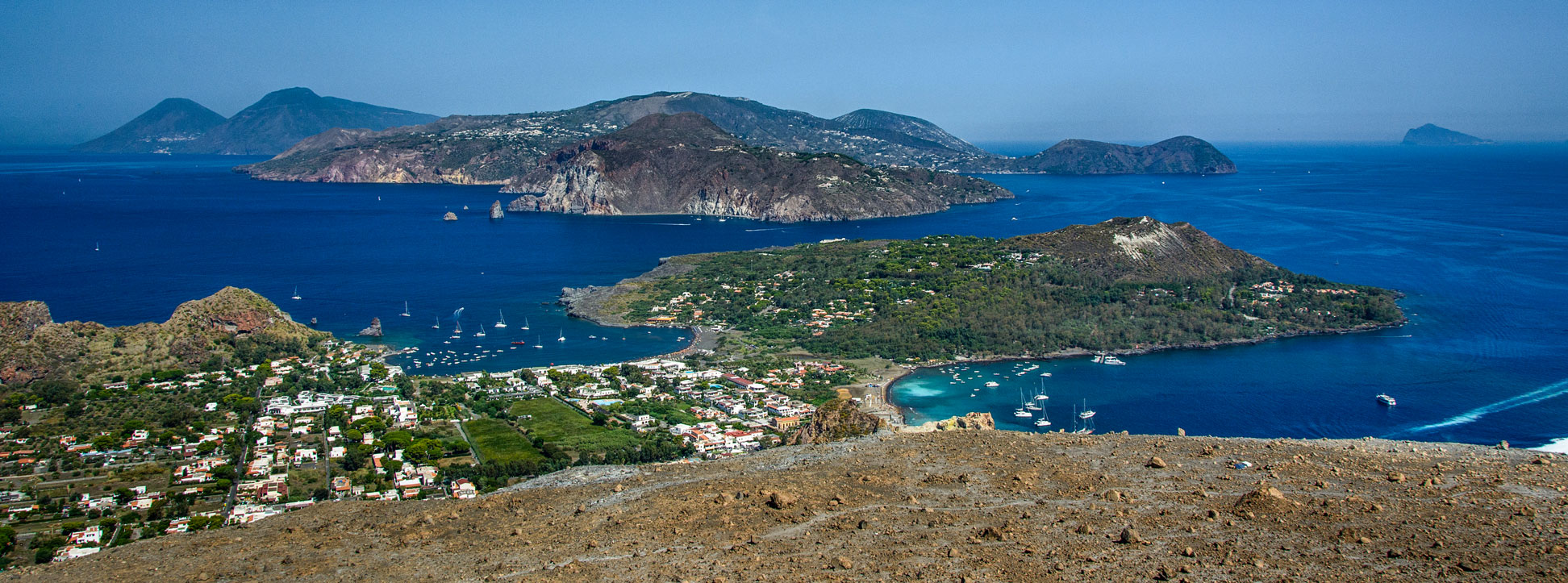 View from Vulcano Island to the other Aeolian Islands, an volcanic archipelago north of Sicily