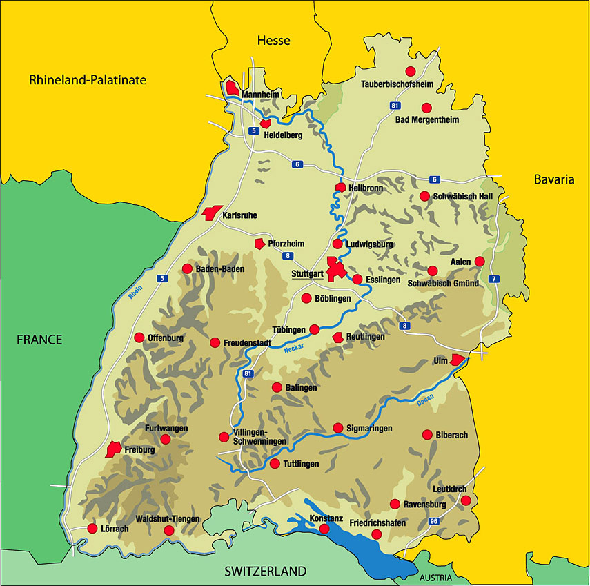 Political Map of Baden-Württemberg (855px) - Nations Online Project