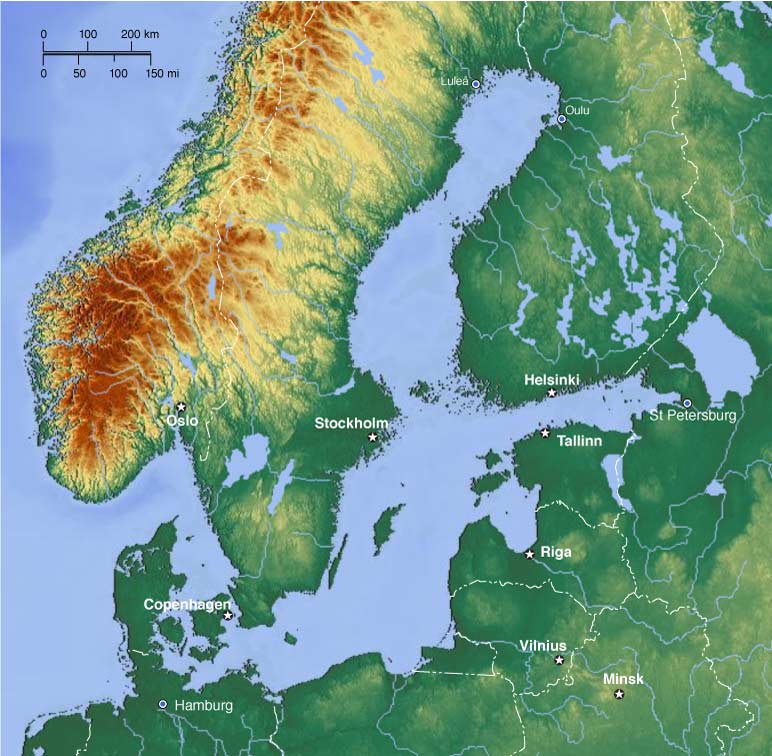 Topographie de la région de la mer Baltique