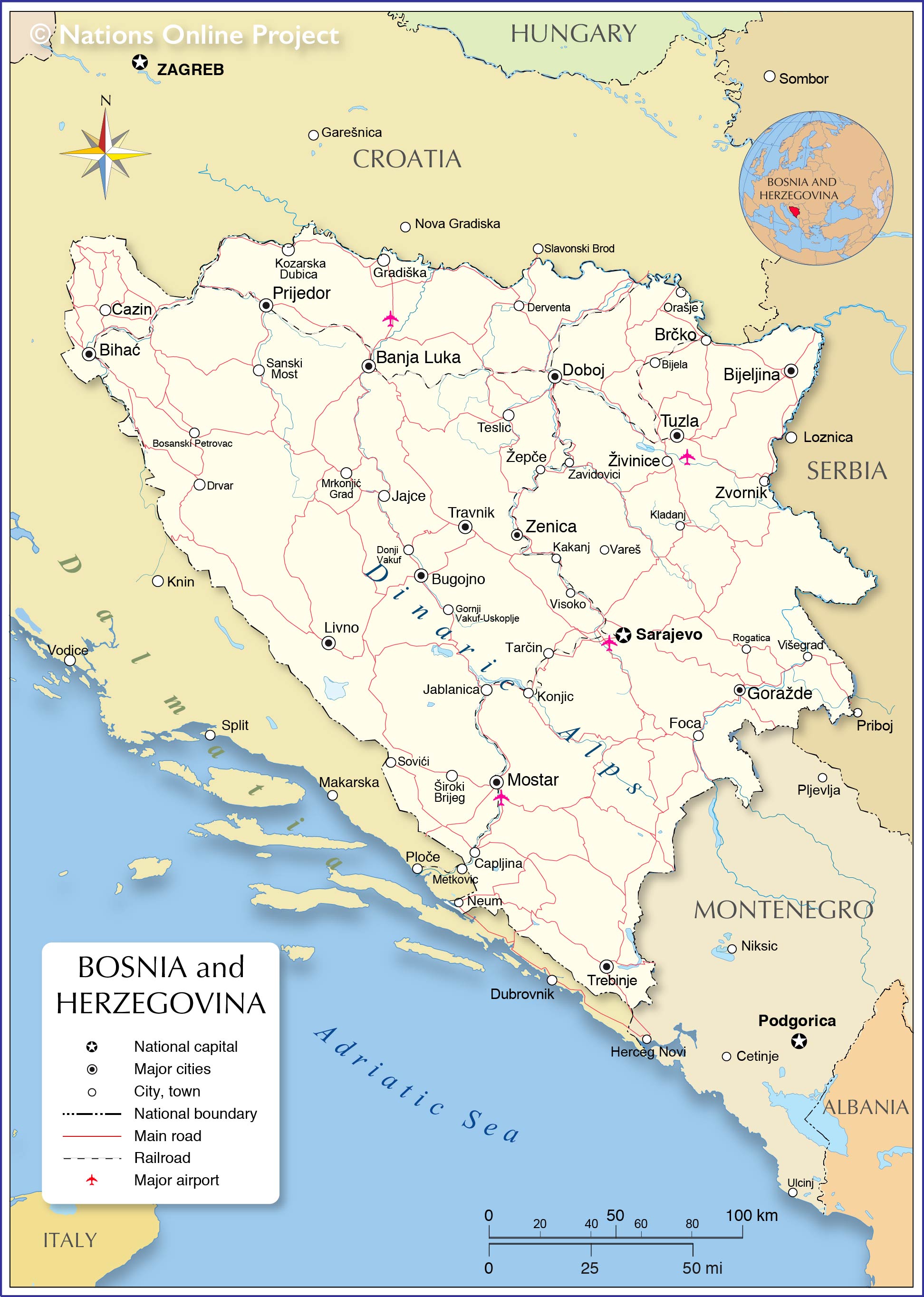 where is bosnia and herzegovina located on a map Political Map Of Bosnia And Herzegovina Nations Online Project where is bosnia and herzegovina located on a map