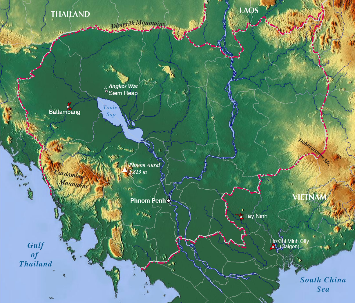 Topographic map of Cambodia

