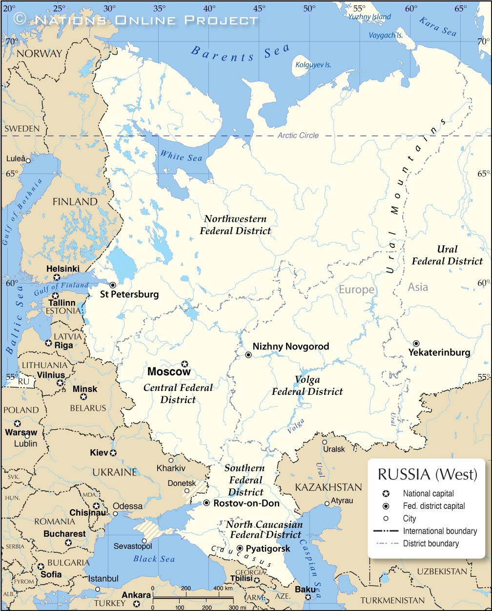 russia on map of europe