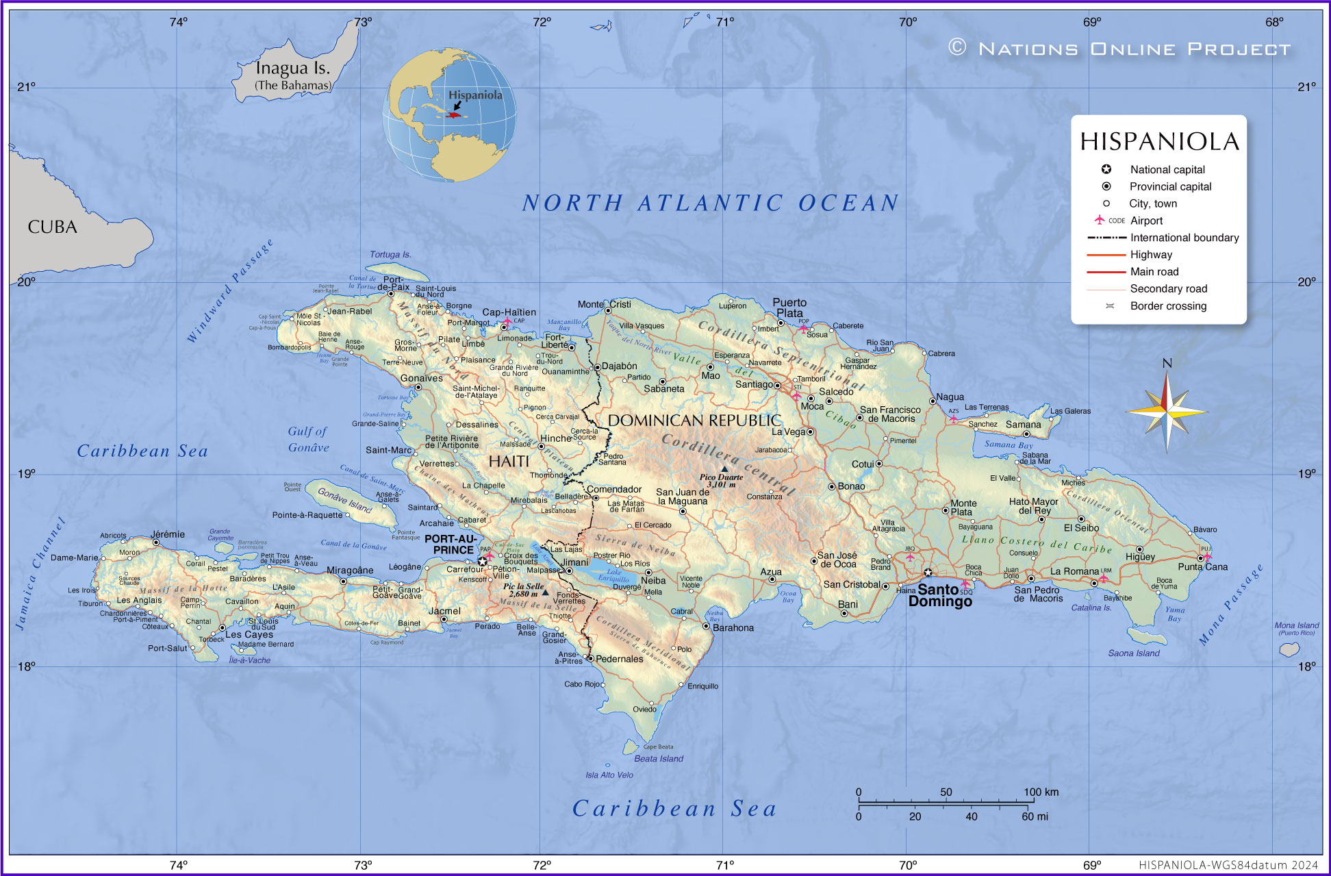 Map of Hispaniola, an island in the Greater Antilles