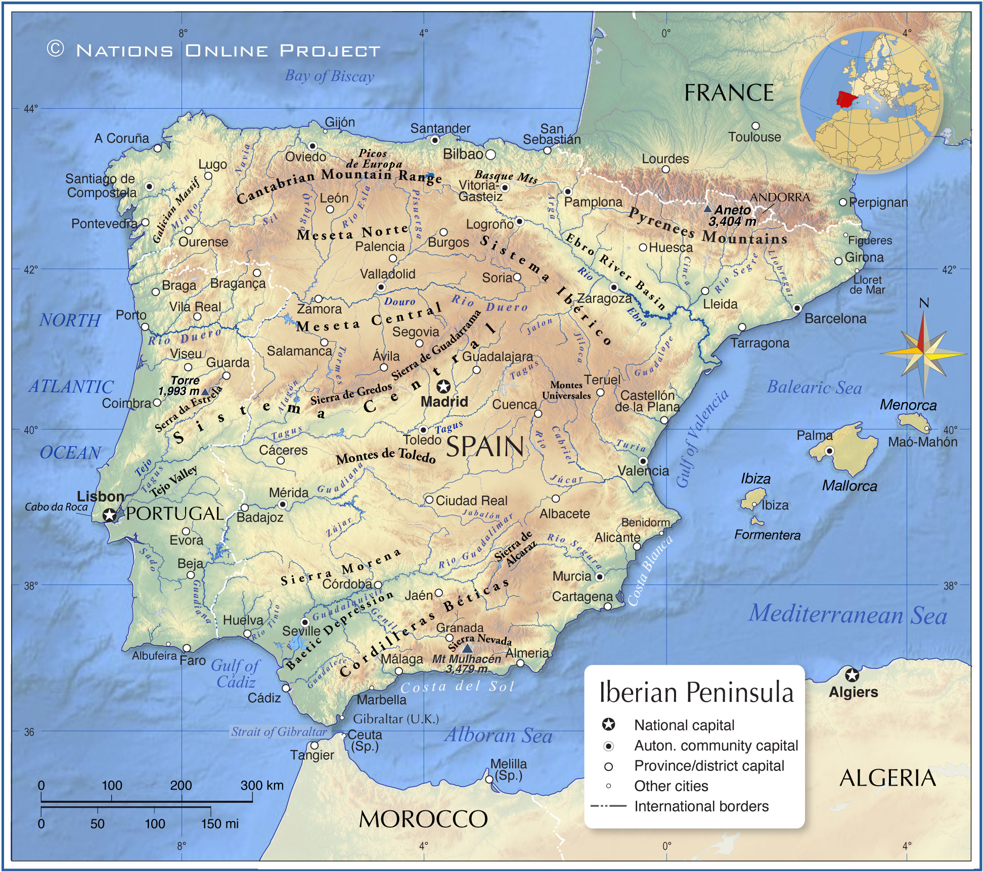 where is the iberian peninsula located on a map