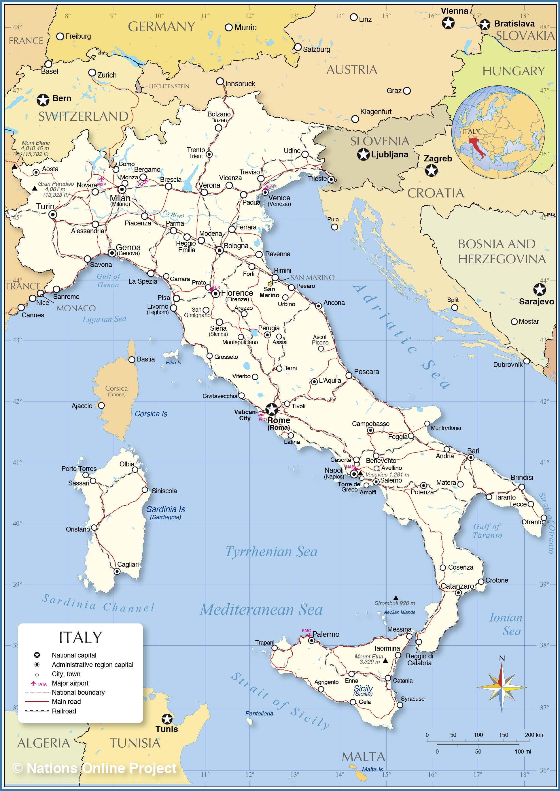 map of italy and neighbouring countries Political Map Of Italy Nations Online Project map of italy and neighbouring countries