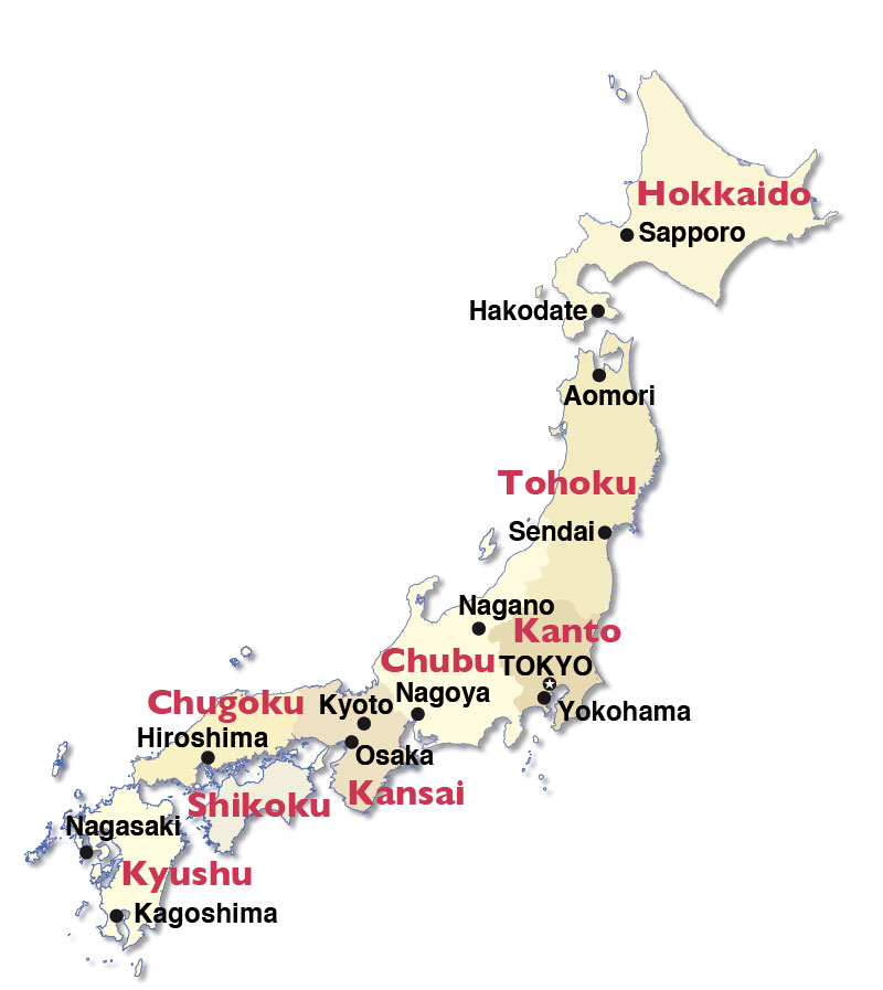 Map of the Main Regions of Japan