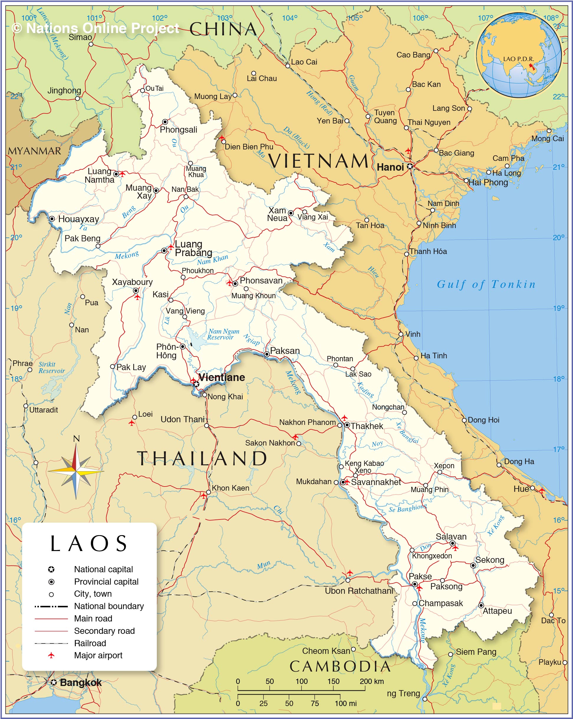 Detailed political Map of Laos