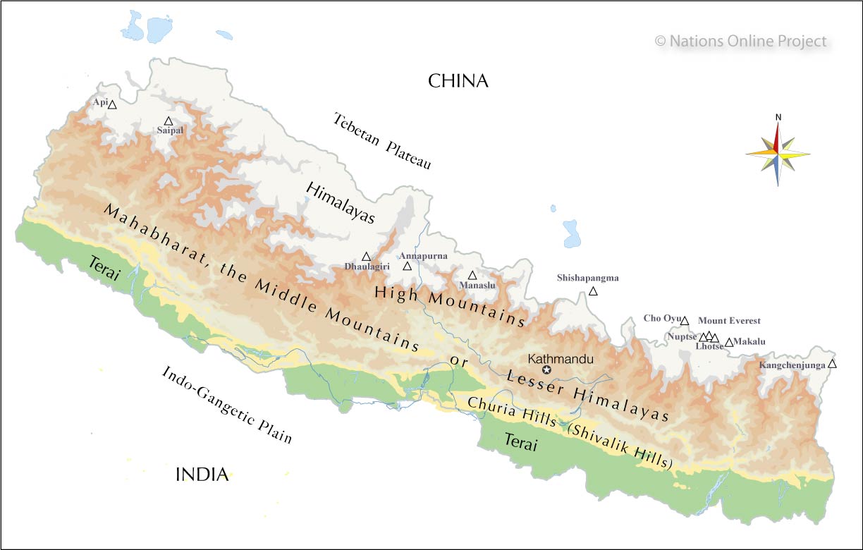 The geographic regions of Nepal - Nations Online Project