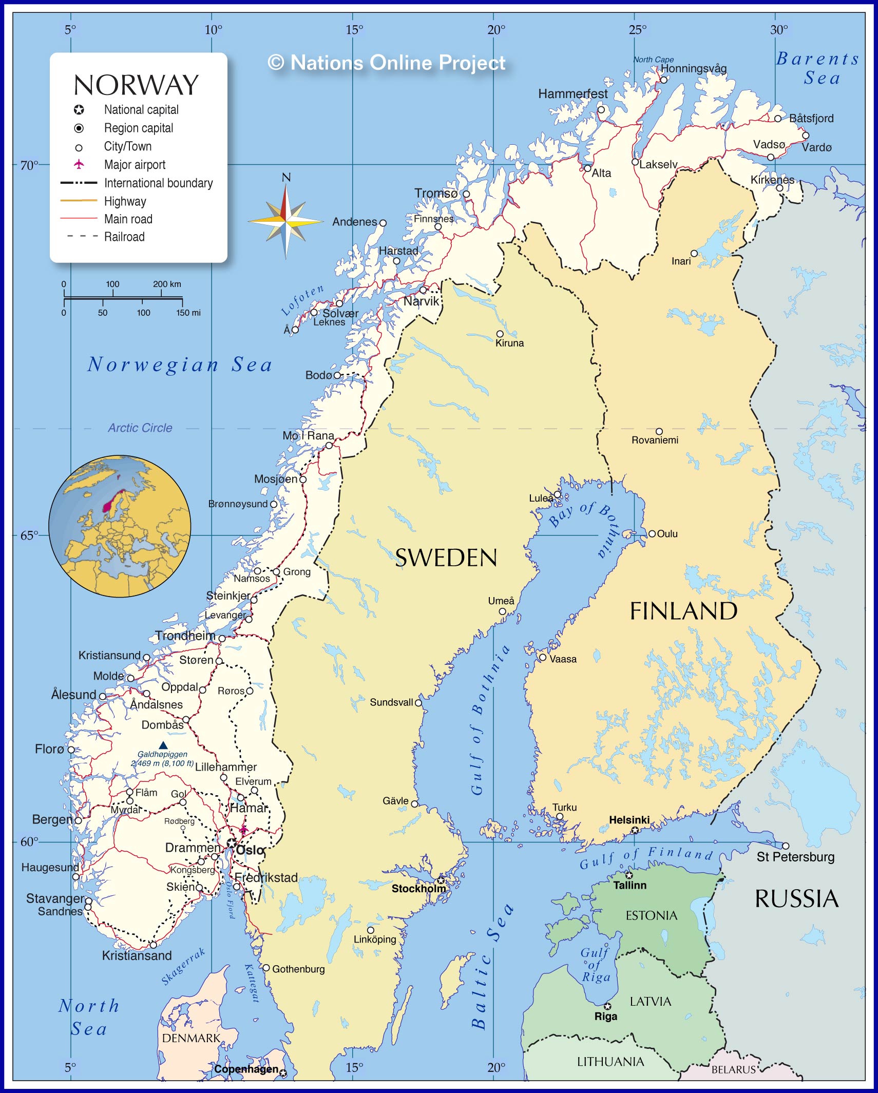 Norway Location On World Map Political Map of Norway   Nations Online Project