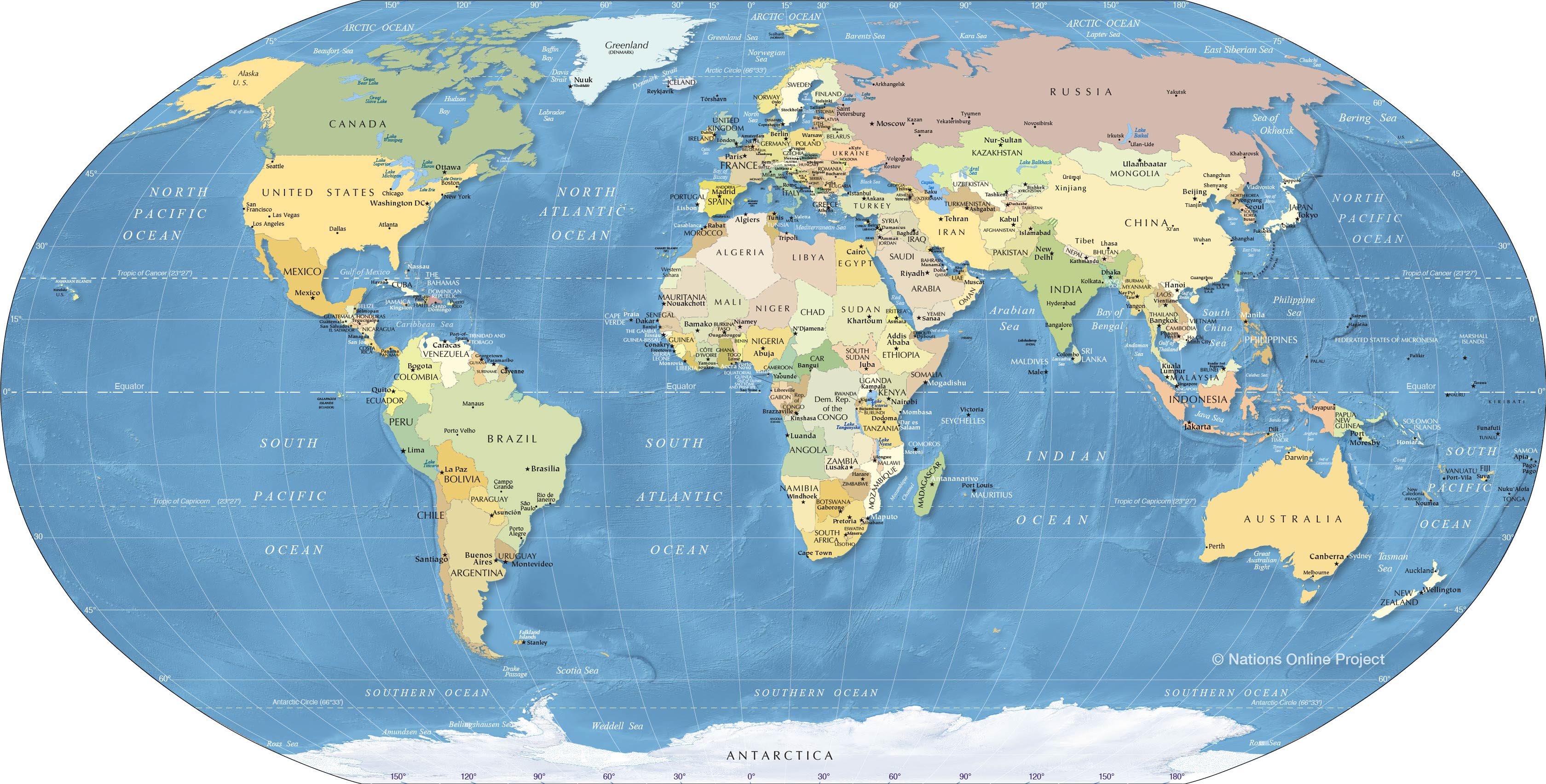 World Map With Countries Names And Capitals Hd