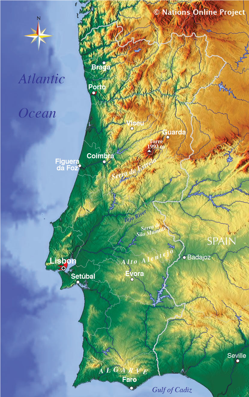 Topographic map of Portugal