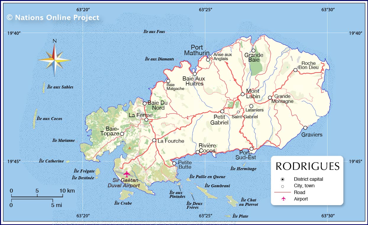 Map of Rodrigues Islands, Mauritius