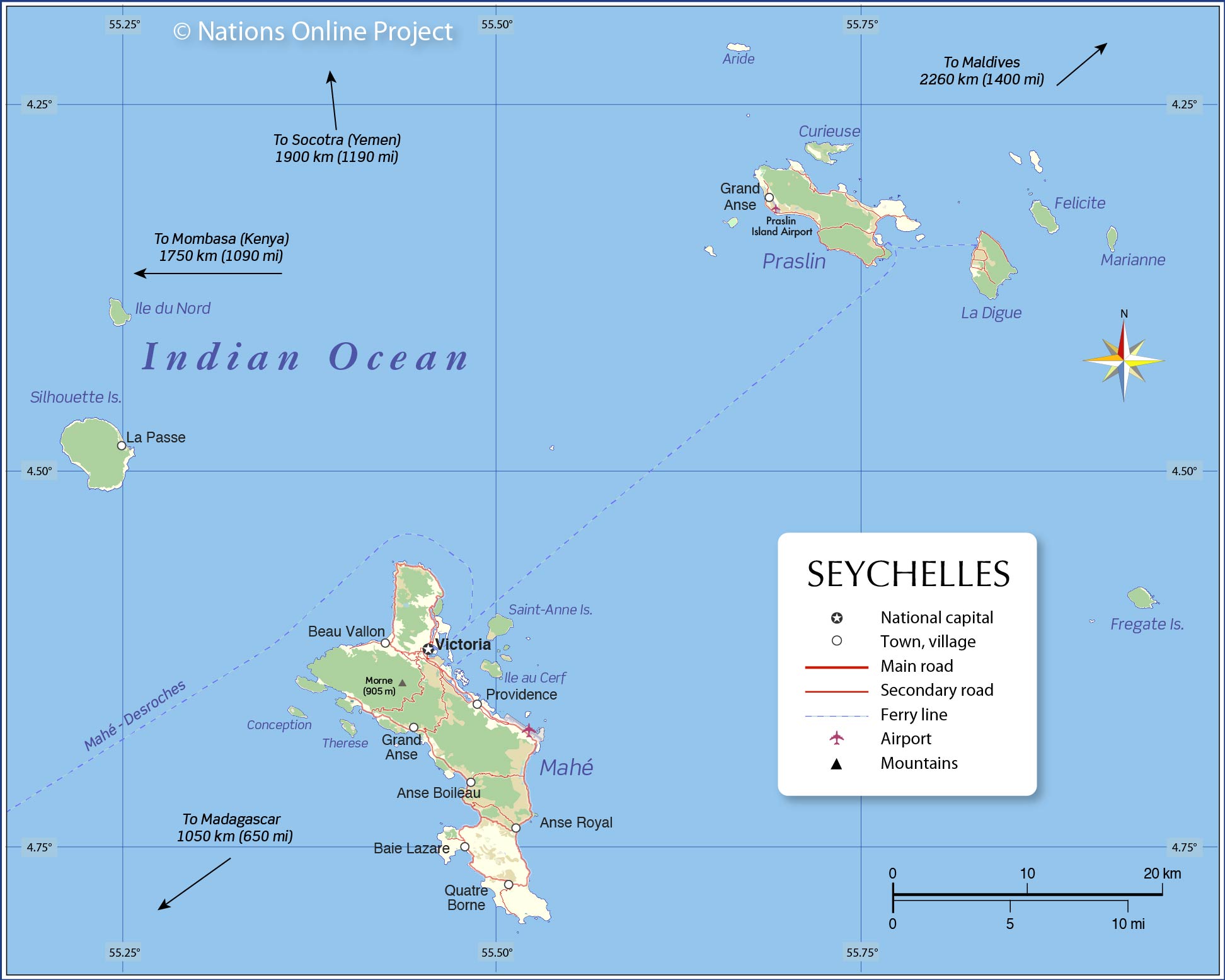 Map of Seychelles (Inner Islands)