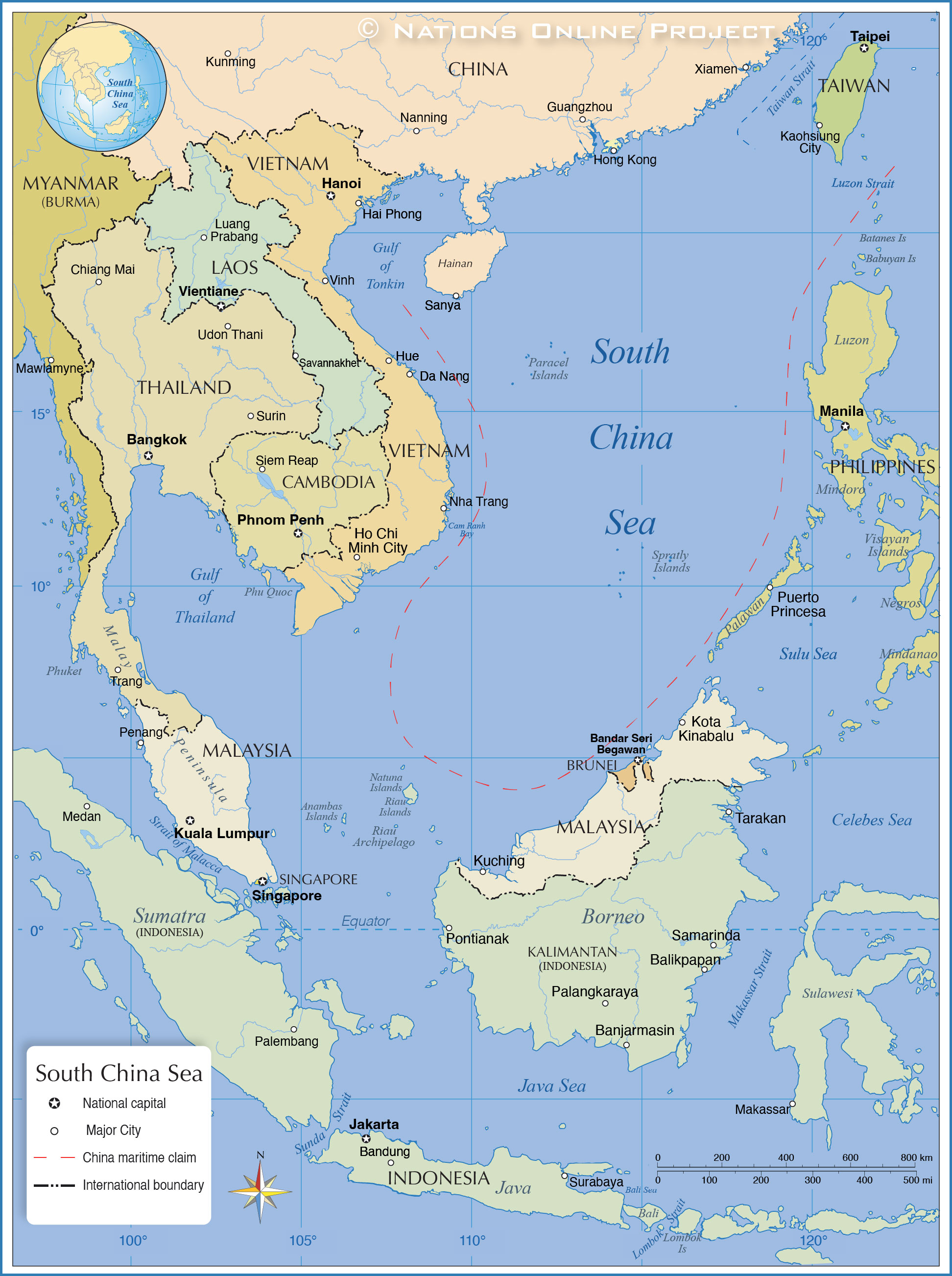 Map Of The South China Sea Political Map of the South China Sea   Nations Online Project