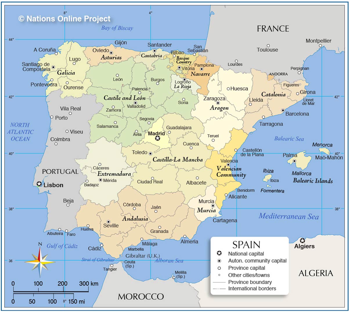 Administrative Map of Spain with Autonomous Communities and Provinces.